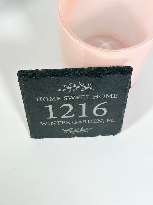 Home Sweet Home Slate Coaster - Housewarming Gift - Personalized