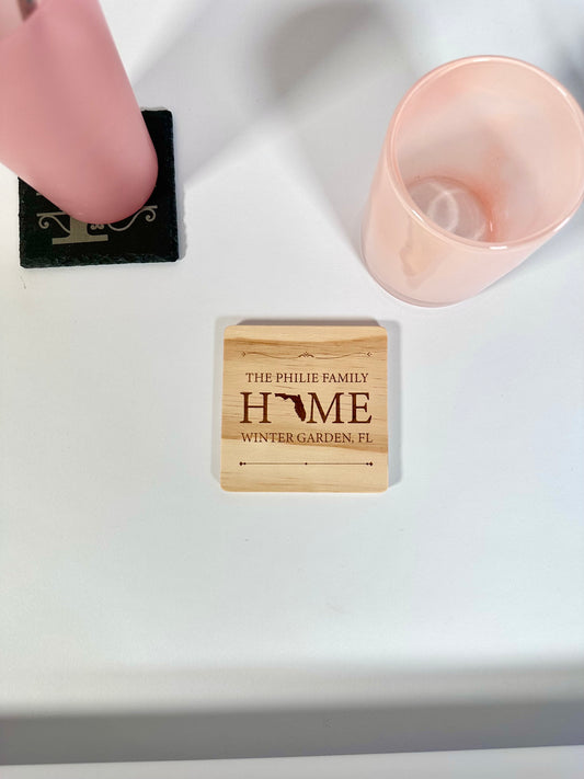 Custom Family Home Wood Coaster