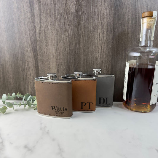 Personalized Flask Groomsmen Gift - Leatherette