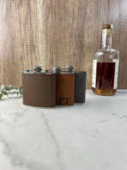 Personalized Flask for Men, Groomsmen Gift Leatherette Flask