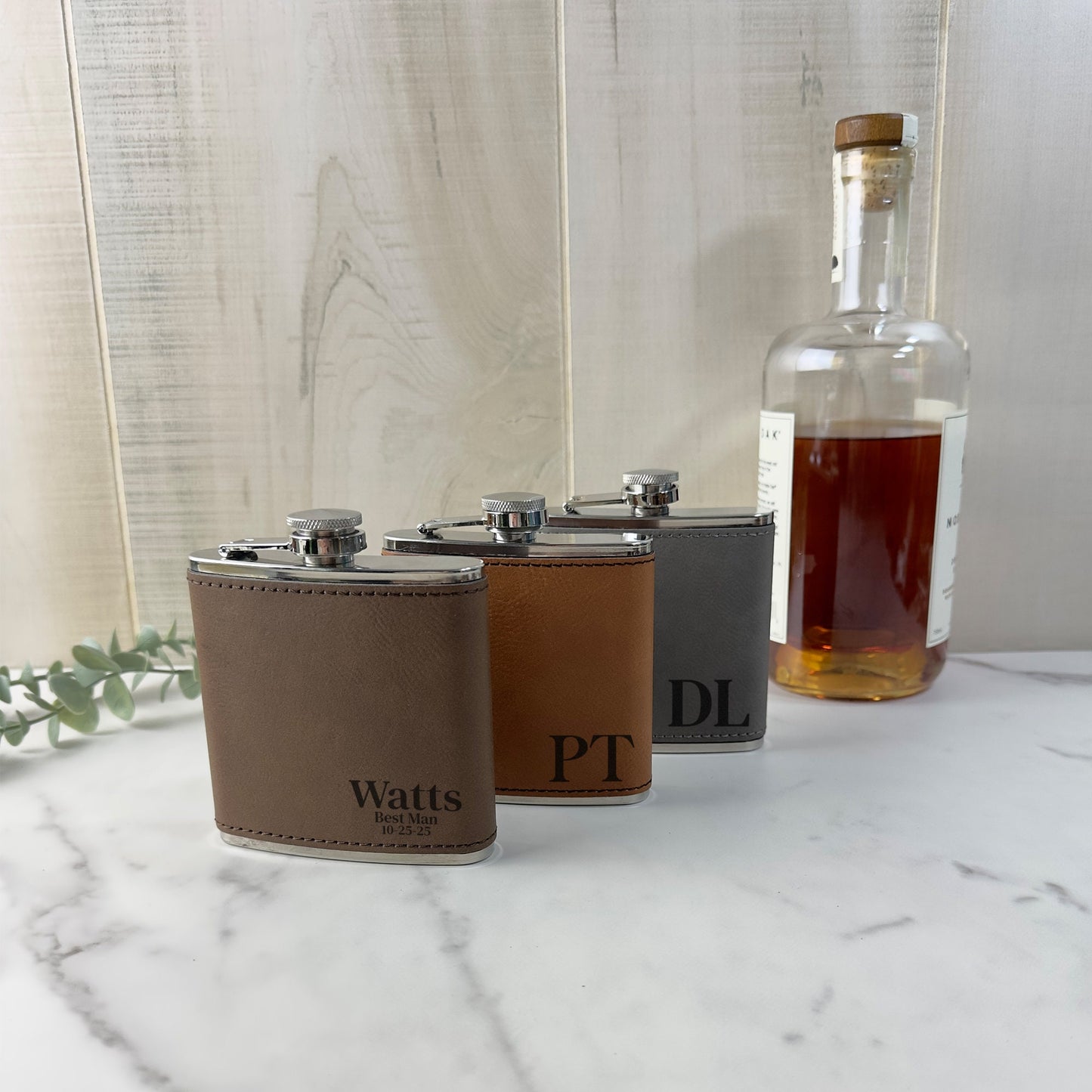 Personalized Flask for Men, Groomsmen Gift Leatherette Flask