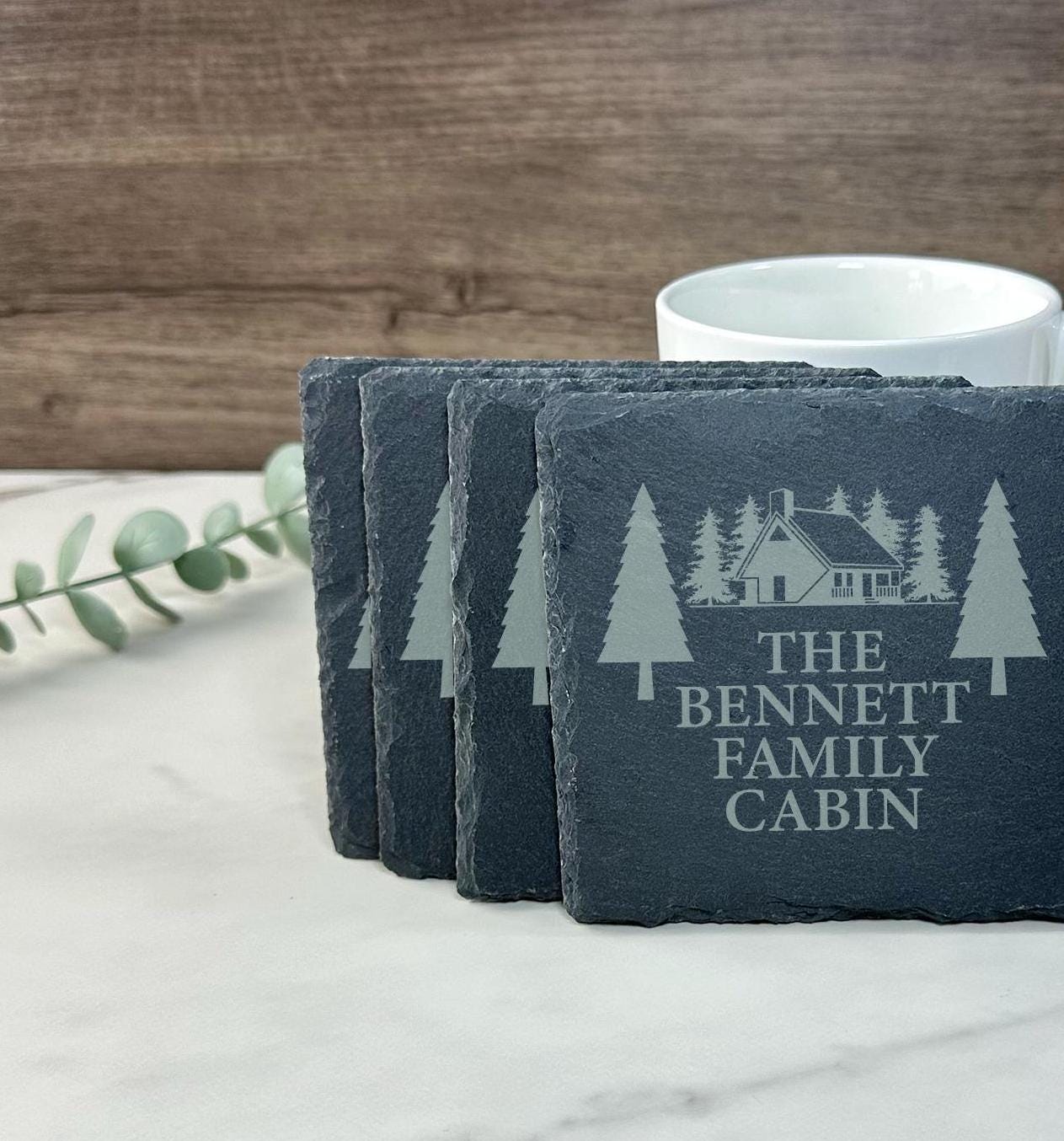 Custom Slate Family Cabin Coasters - Personalized