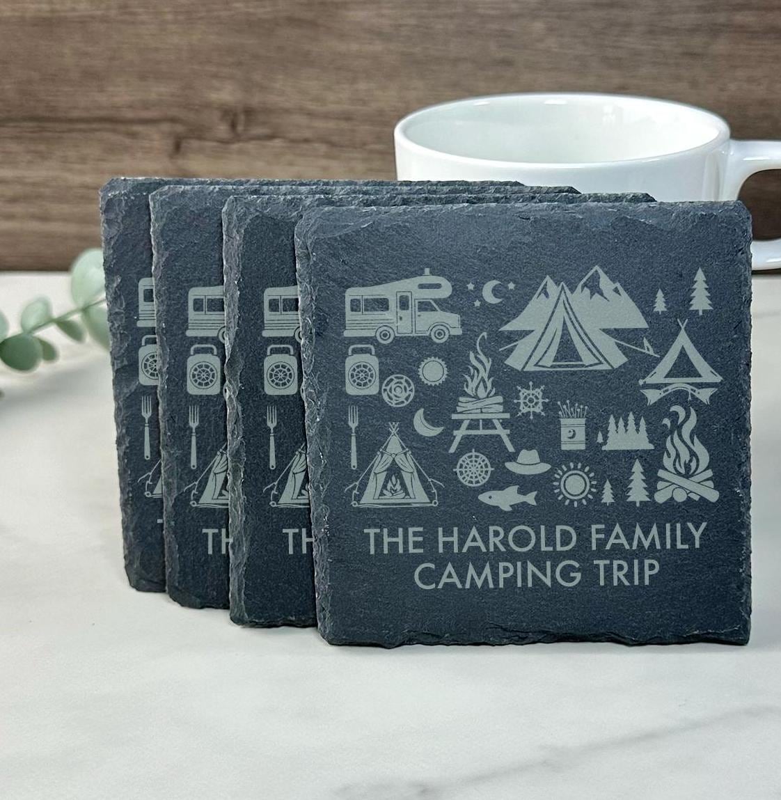 Personalized Camping Coaster - Slate