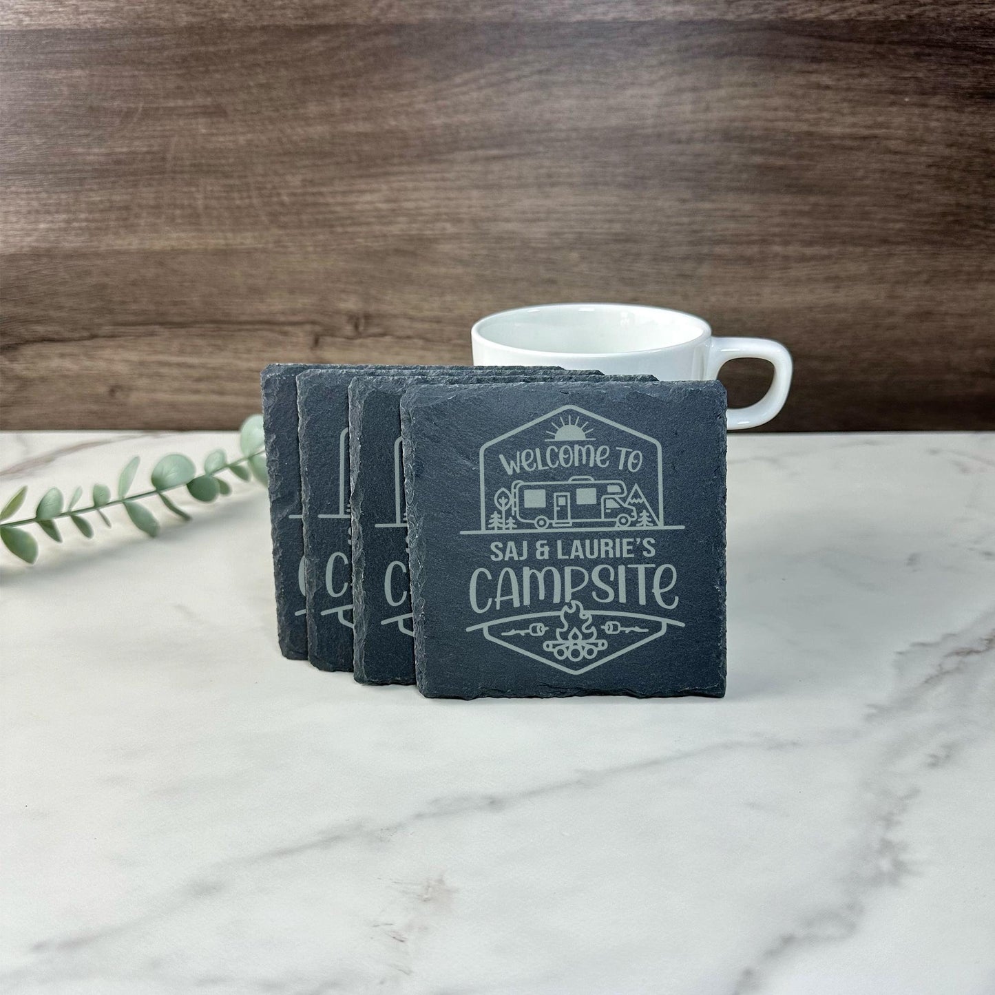Personalized Camping Coaster Gift Slate, Camper Name Coaster, Custom Camping Coaster, Camper Gift, Custom Campsite Gift RV Campsite Gift