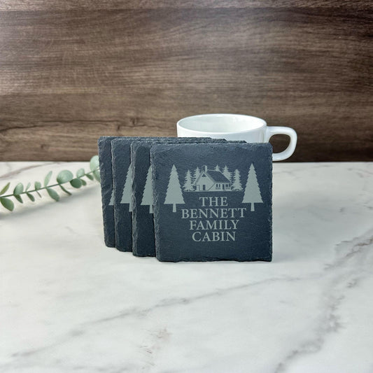 Custom Slate Family Cabin Coasters - Personalized