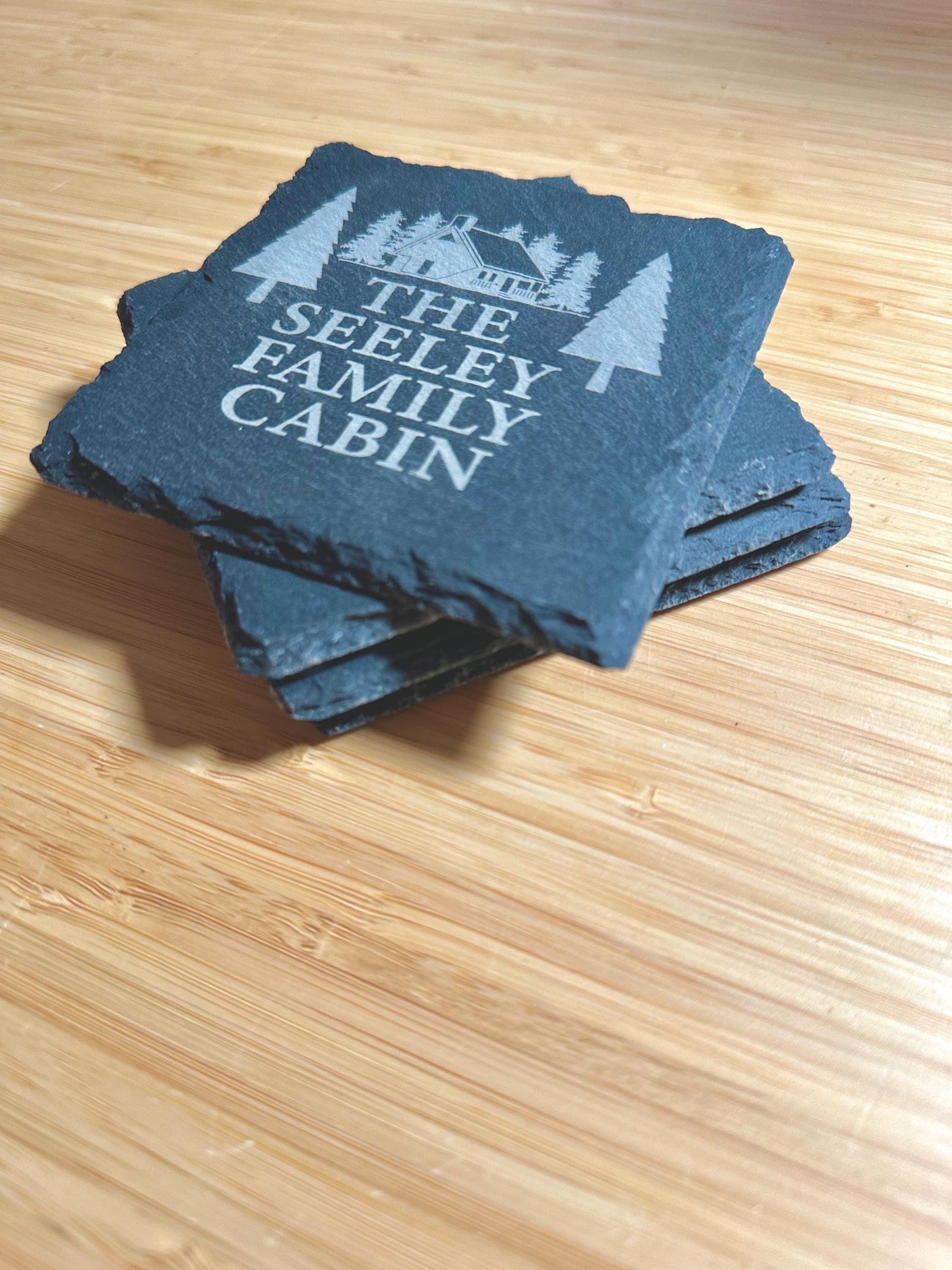 Custom Slate Family Cabin Coasters
