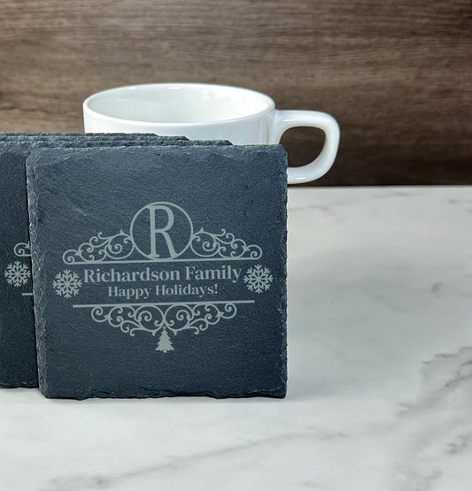 Family Christmas Slate Coasters - Personalized