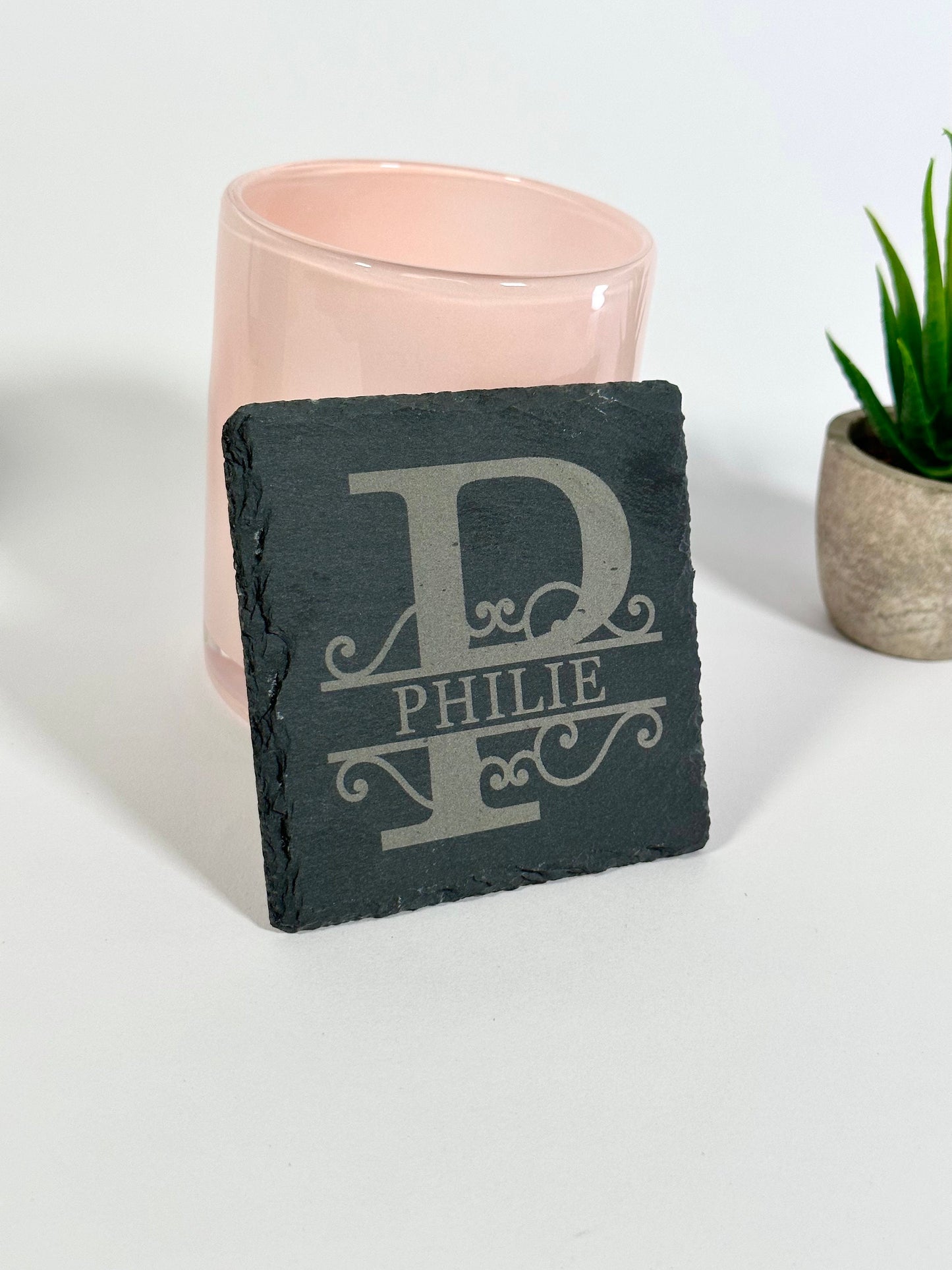 Monogram Initial Slate Coaster for Housewarming Gift, Real Estate Agent Gift, Zip Code Gift, New Homeowner Gift