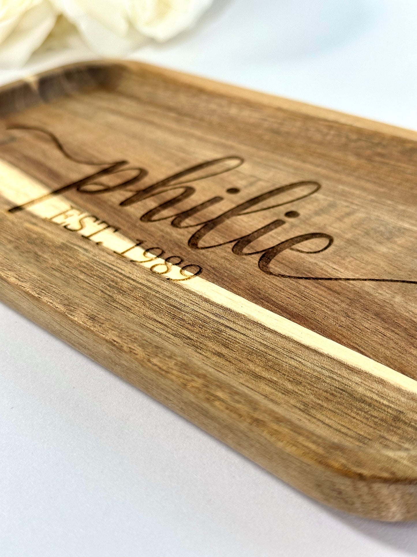 Personalized Last Name Wood Ring Tray, Customized Trinket Tray, Custom Housewarming Gift, Real Estate Agent Gift, Last Name Wedding Gift