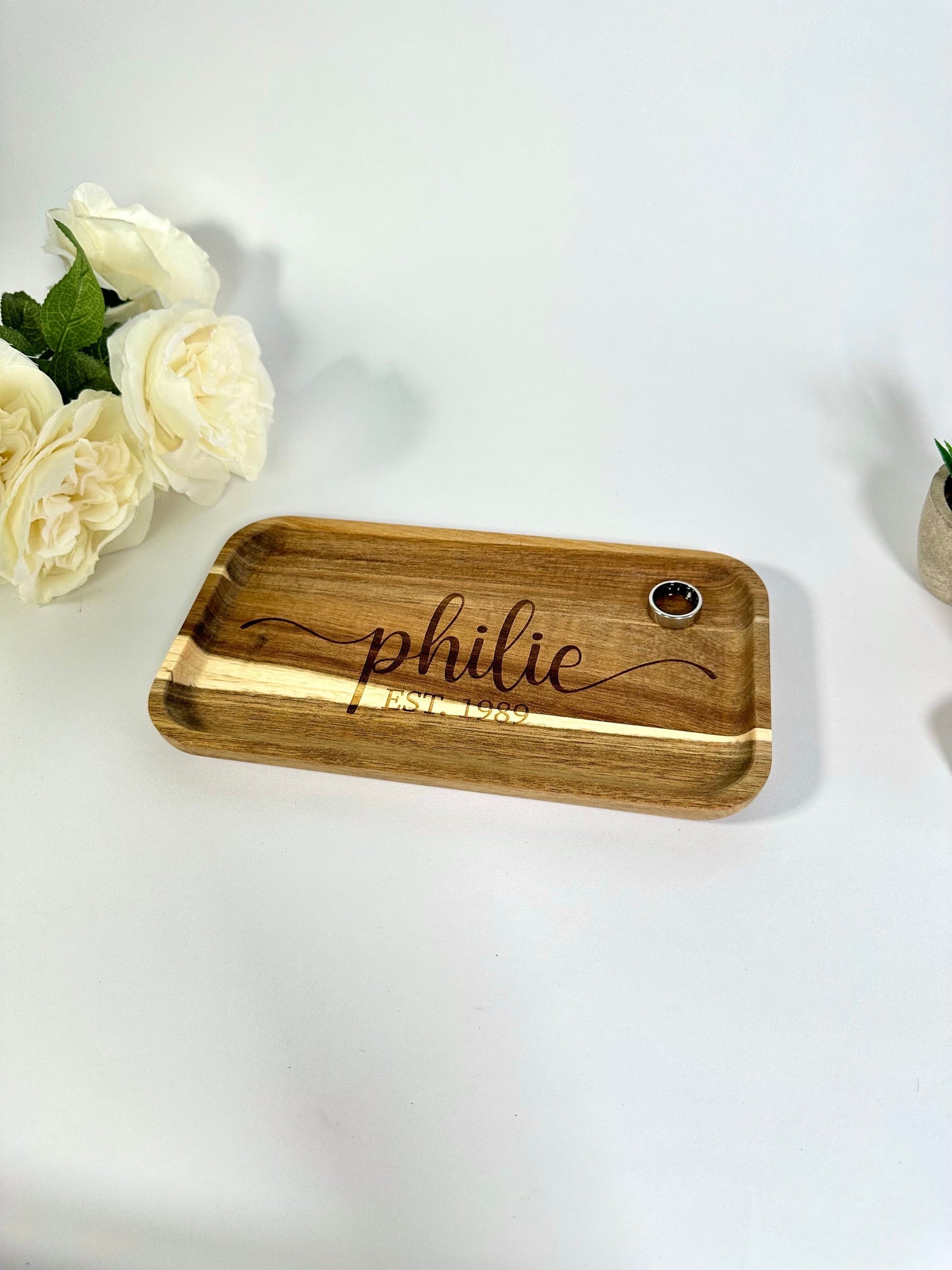 Personalized Last Name Wood Ring Tray, Customized Trinket Tray, Custom Housewarming Gift, Real Estate Agent Gift, Last Name Wedding Gift