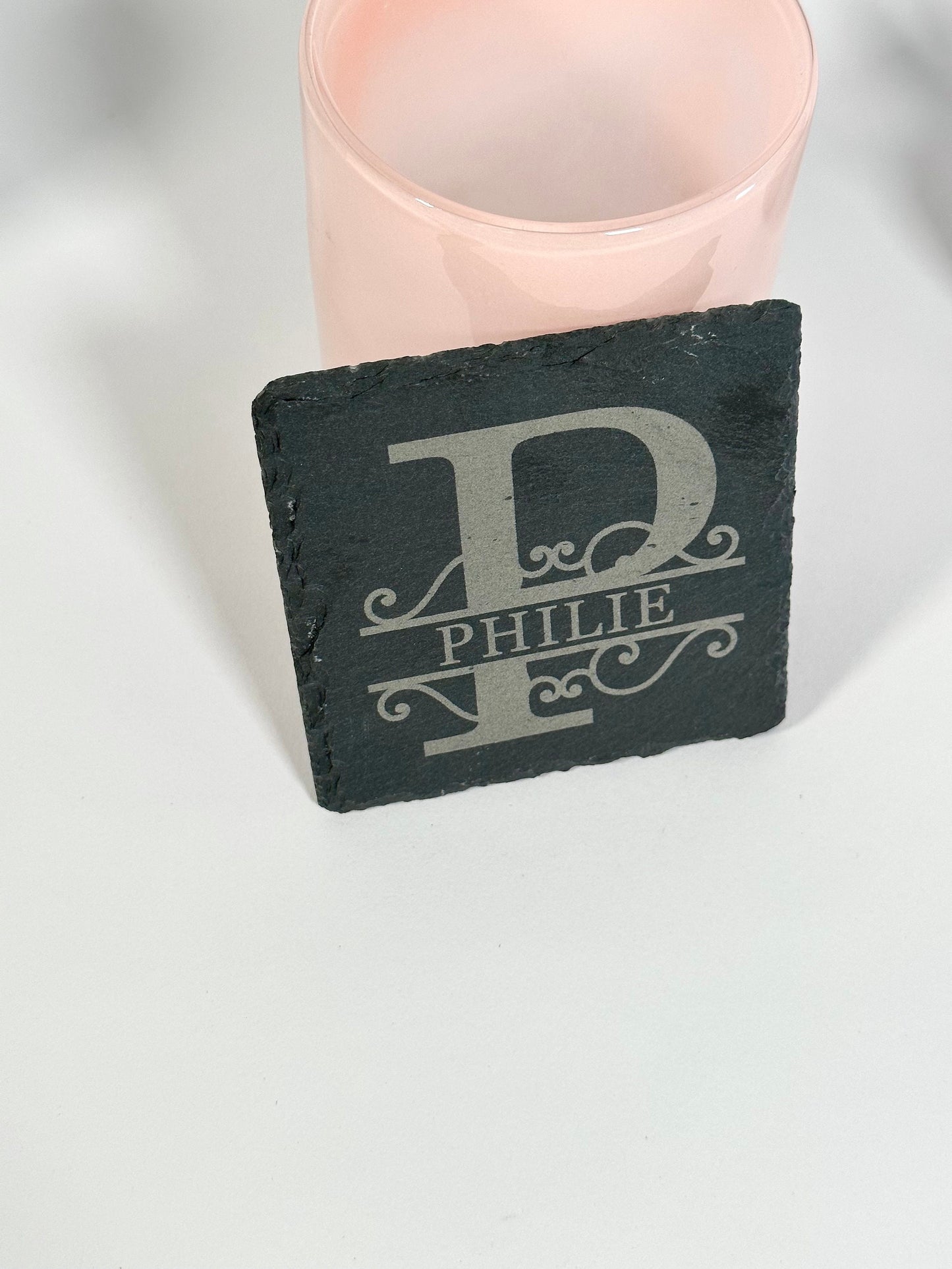 Monogram Initial Slate Coaster for Housewarming Gift, Real Estate Agent Gift, Zip Code Gift, New Homeowner Gift