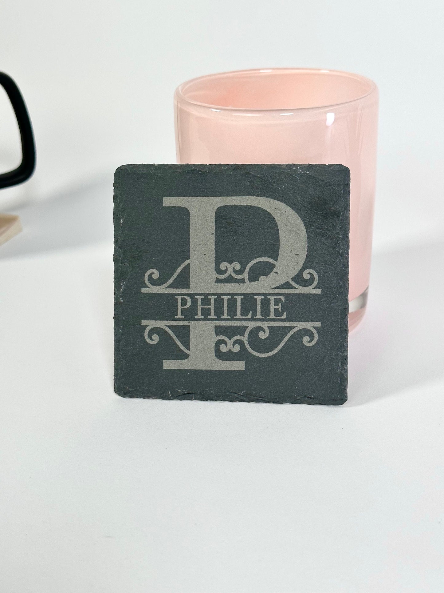 Monogram Initial Slate Coaster for Housewarming Gift, Real Estate Agent Gift, Zip Code Gift, New Homeowner Gift