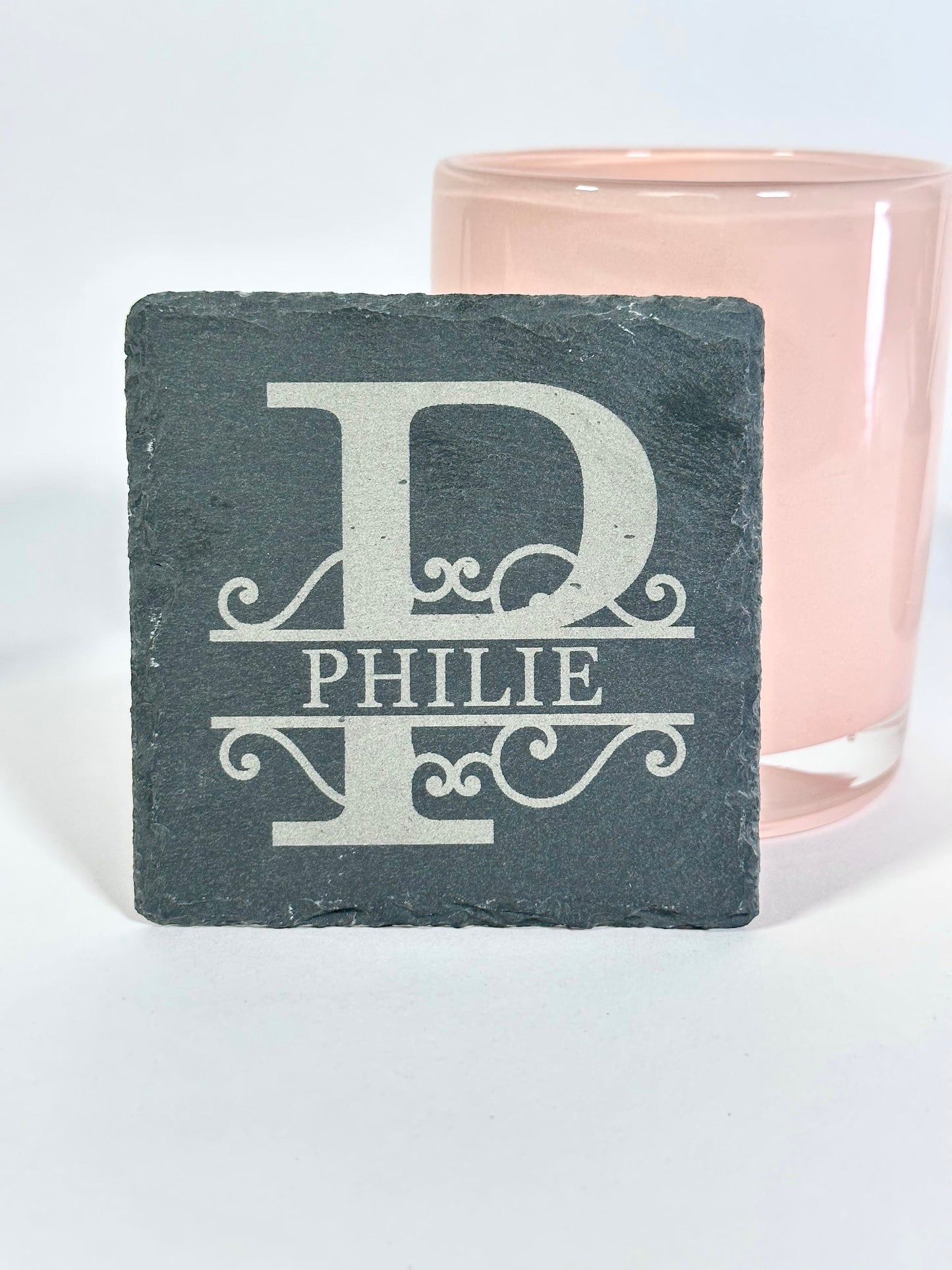 Monogram Initial Slate Coaster for Housewarming Gift, Real Estate Agent Gift, Zip Code Gift, New Homeowner Gift