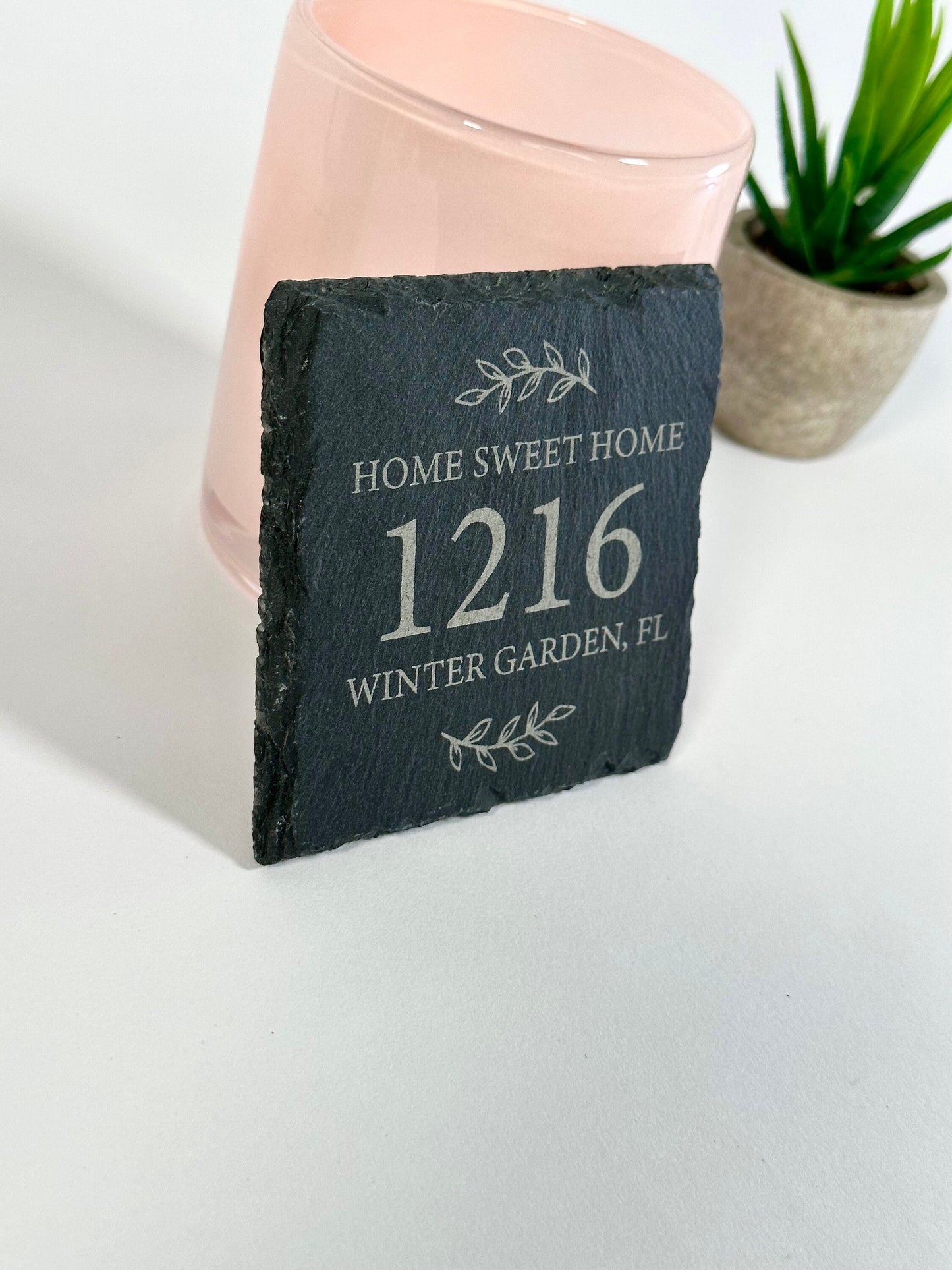 Home Sweet Home Slate Coaster for Housewarming Gift, Real Estate Agent Gift, Zip Code Gift, New Homeowner Gift, New Home Gift, Wedding Gift