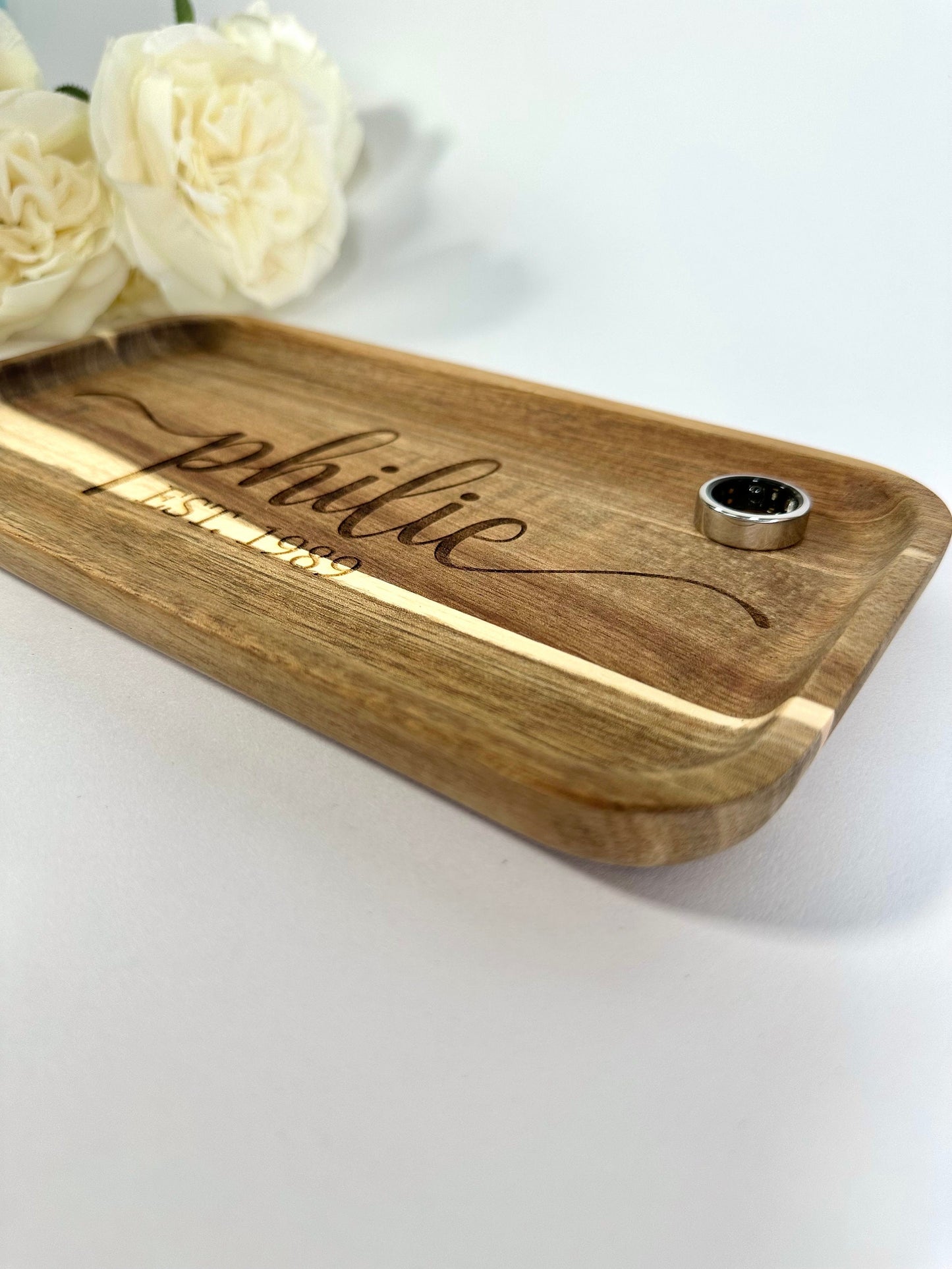 Personalized Last Name Wood Ring Tray, Customized Trinket Tray, Custom Housewarming Gift, Real Estate Agent Gift, Last Name Wedding Gift