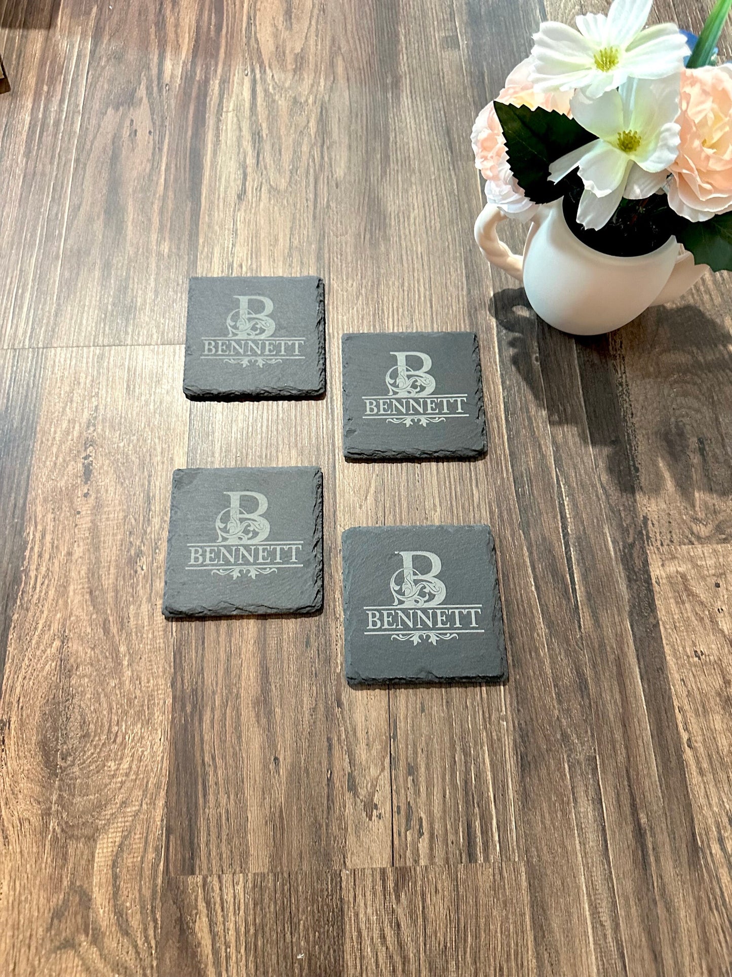 Personalized Monogram Last Name Slate Coaster, Wedding Gift, Real Estate Agent Gift, Housewarming Gift