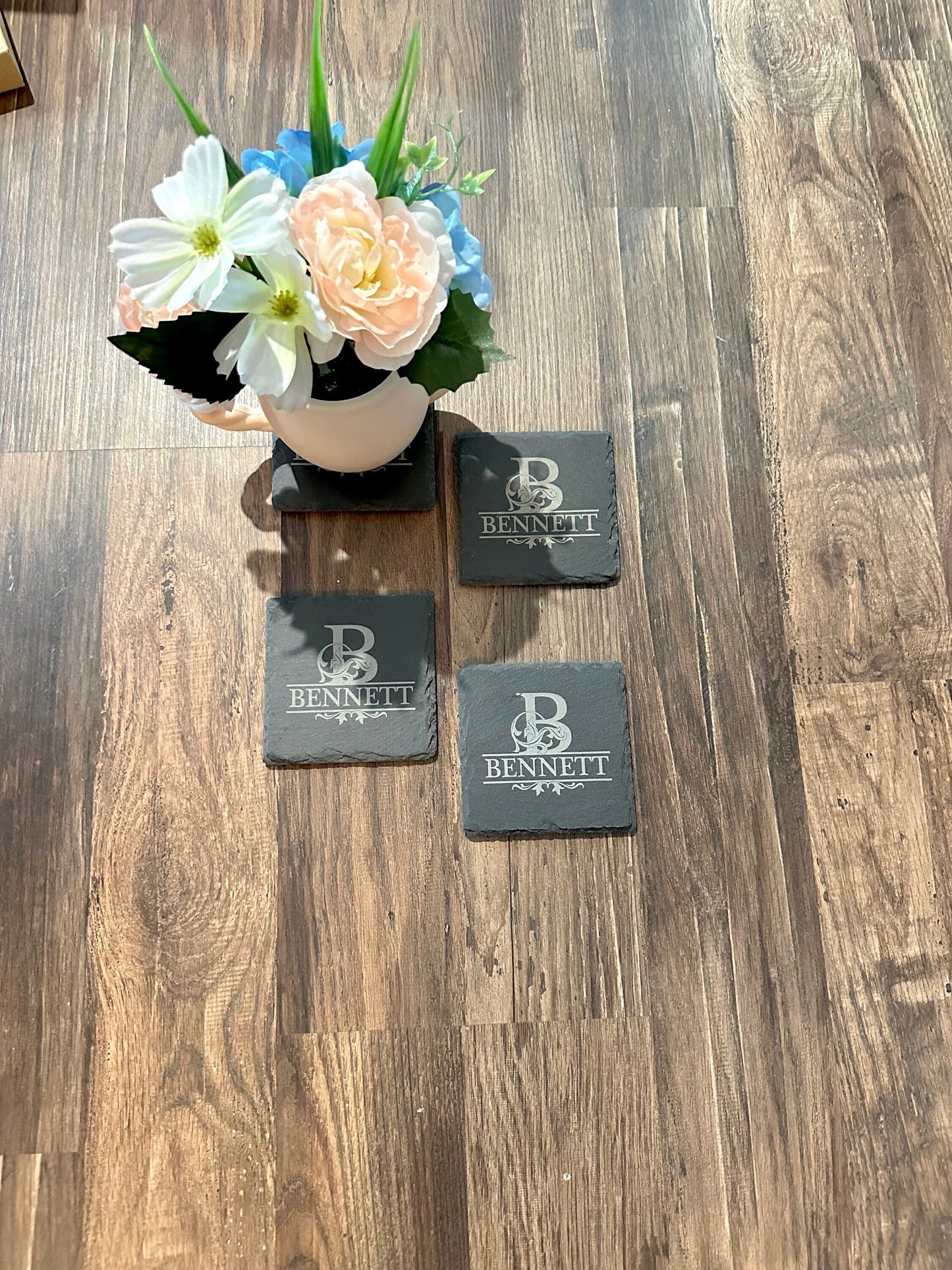 Personalized Monogram Last Name Slate Coaster, Wedding Gift, Real Estate Agent Gift, Housewarming Gift