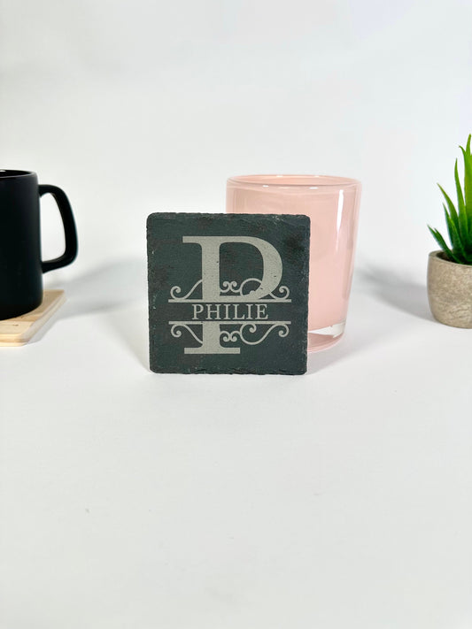 Monogram Initial Slate Coaster - Personalized