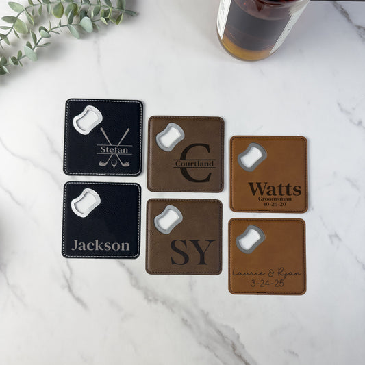 Personalized Coaster with Bottle Opener Groomsmen Gift