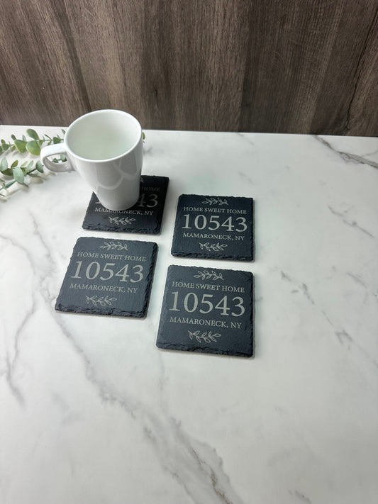 Home Sweet Home Slate Coaster - Housewarming Gift - Personalized