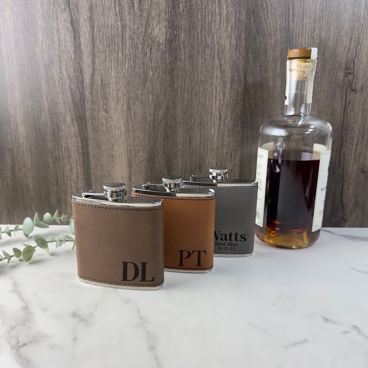 Personalized Flask for Men, Groomsmen Gift Leatherette Flask, Custom Boyfriend Gift, Flask for Man, Custom Best Man Gift, Fathers Day Gift