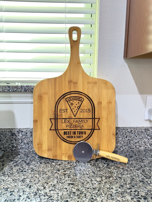 Personalized Pizza Board And Pizza Cutter, Custom Pizza Paddle, Engraved Pizza Paddle, Family Personalized Pizza Peel, Father's Day Gift