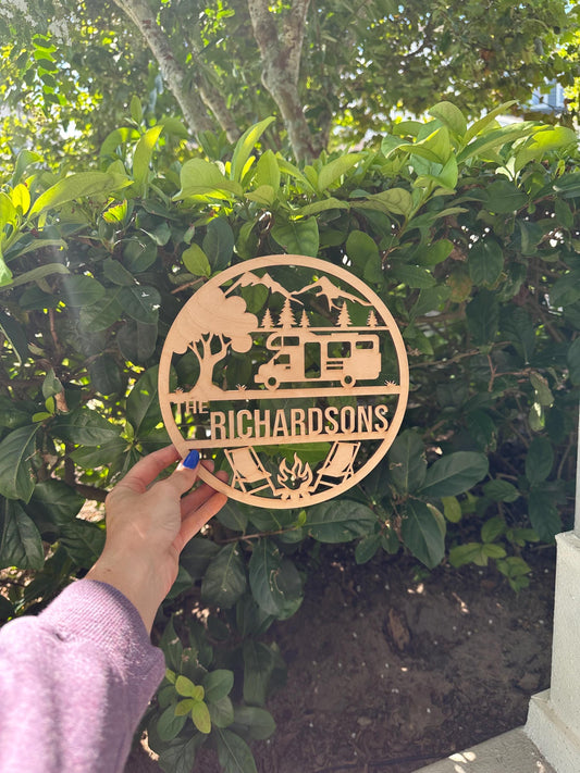 Personalized Wooden Camping Sign – Custom Camper & Last Name Campsite Decor