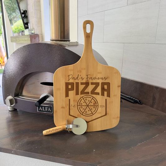 Personalized Pizza Peel and Pizza Cutter, Pizza Father's Day Gift, Custom Pizza Paddle, Engraved Pizza Server, Dad Personalized Pizza Boards