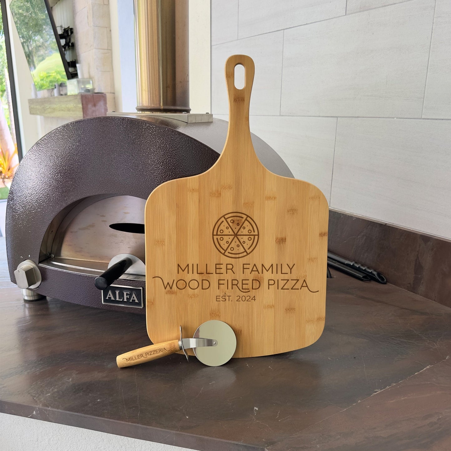 Personalized Pizza Peel and Pizza Cutter, Custom Pizza Paddle, Engraved Pizza Server, Personalized Pizza Board, Fathers Day Gift Pizza Stone