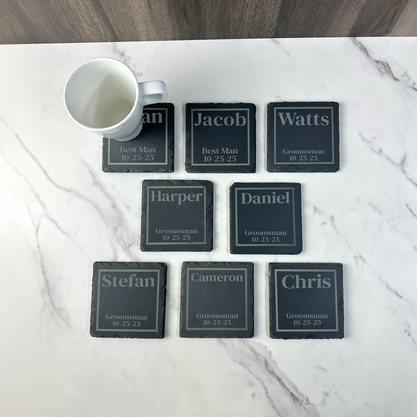 Personalized Groomsmen Slate Coaster, Custom Boyfriend Gift, Wedding Gift, Groomsman Gift, Best Man Gift, Fathers Day Gift, Groomsmen Gift