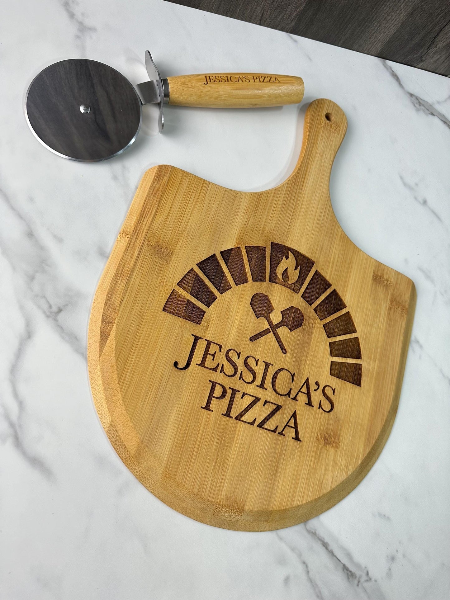 Personalized Pizza Peel and Pizza Cutter, Pizza Father's Day Gift, Custom Pizza Paddle, Engraved Pizza Server Stone, Dad Personalized Pizza