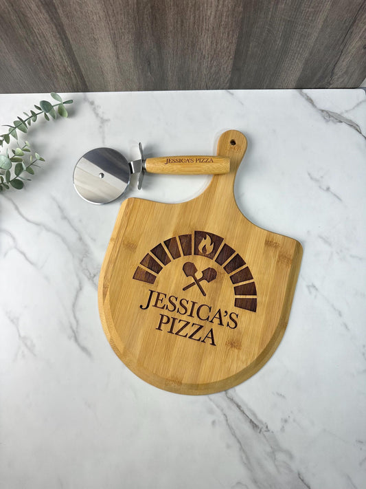 Personalized Pizza Peel and Pizza Cutter, Pizza Father's Day Gift, Custom Pizza Paddle, Engraved Pizza Server Stone, Dad Personalized Pizza