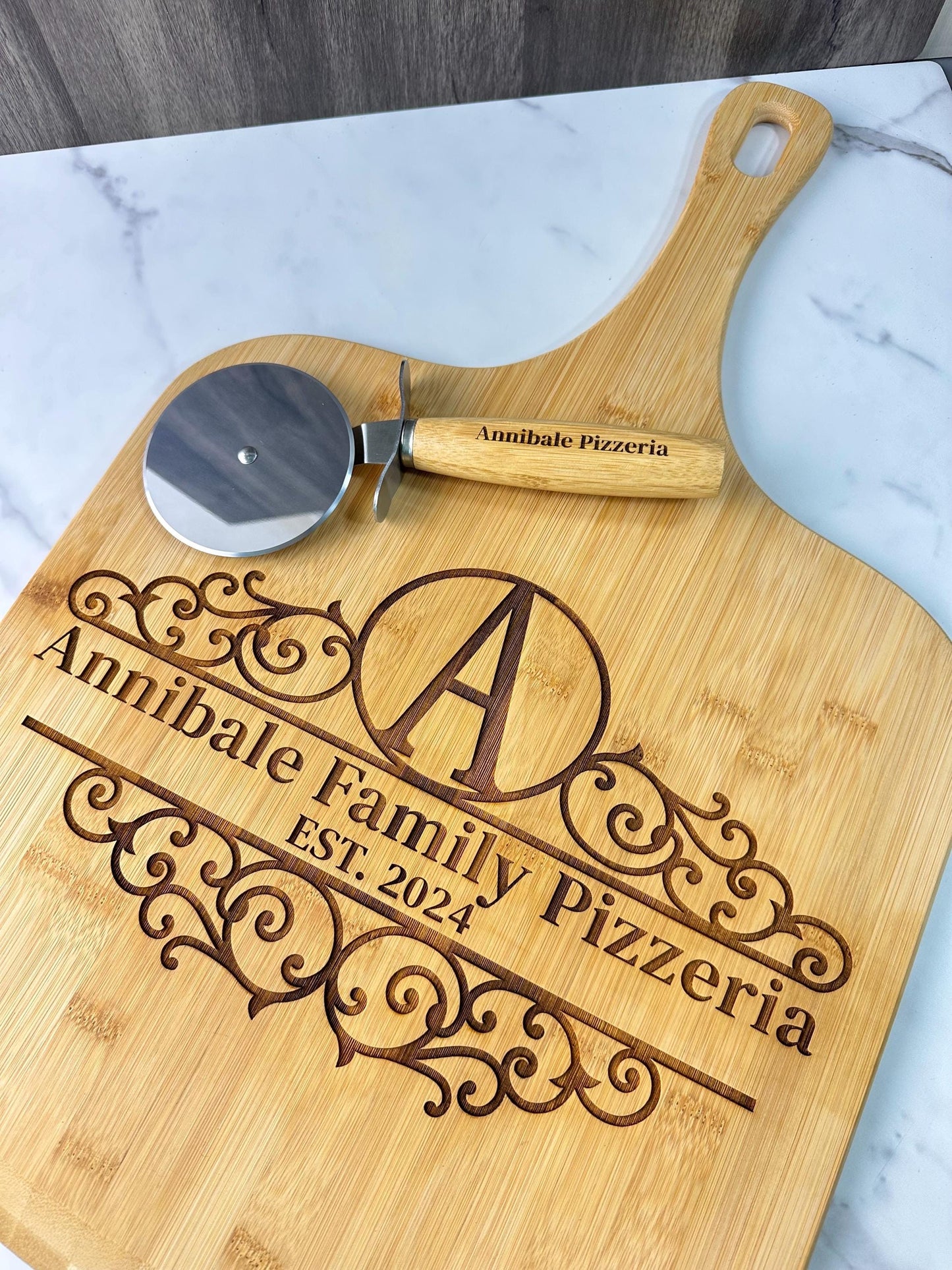 Personalized Pizza Peel and Pizza Cutter, Pizza Father's Day Gift, Custom Pizza Paddle, Engraved Pizza Server, Dad Personalized Pizza Boards