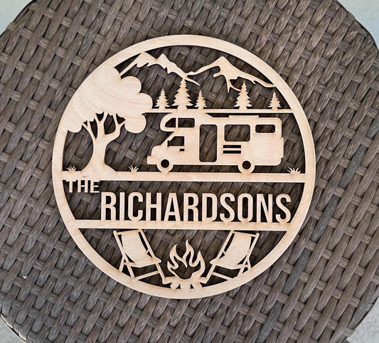 Personalized Wooden Camping Sign – Custom Camper & Last Name Campsite Decor