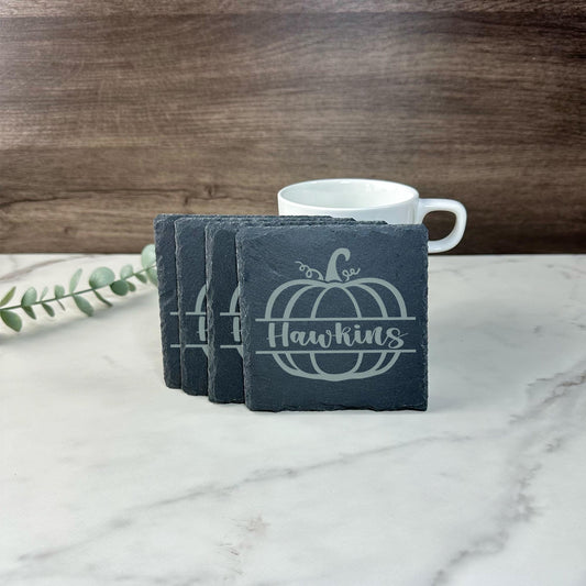 Monogram Halloween Pumpkin Slate Coasters - Personalized