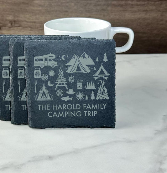 Personalized Camping Coaster - Slate
