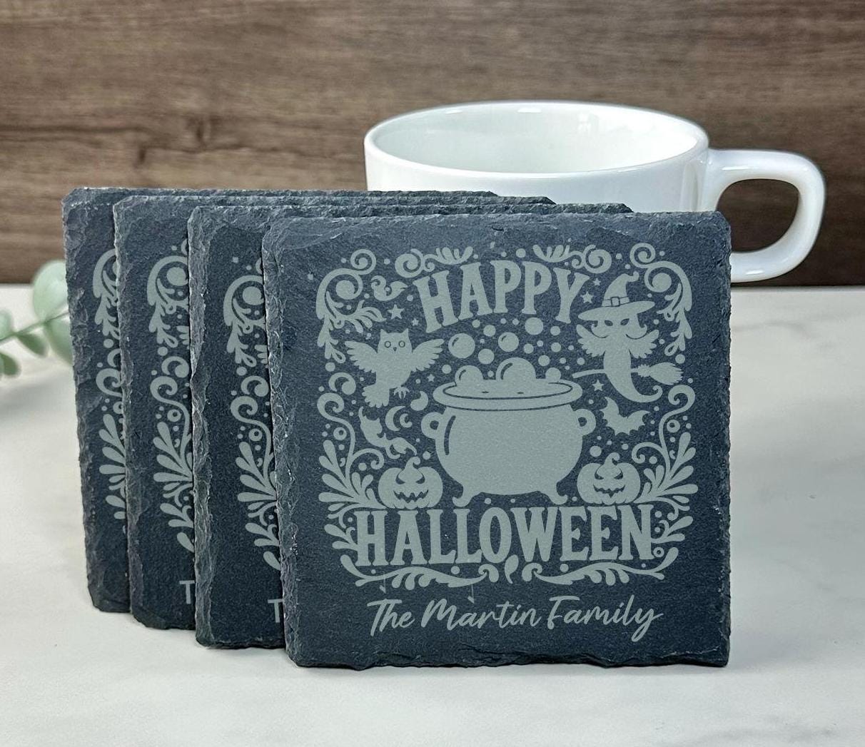 Personalized Halloween Coasters, Custom Halloween Slate Coasters, Custom Halloween Gift, Custom Halloween Decor, Halloween Home