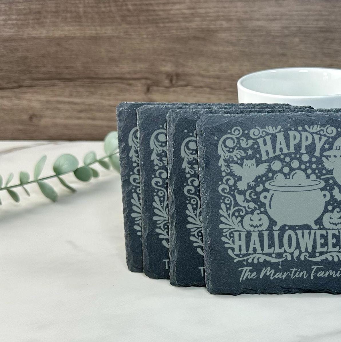 Personalized Halloween Coasters, Custom Halloween Slate Coasters, Custom Halloween Gift, Custom Halloween Decor, Halloween Home