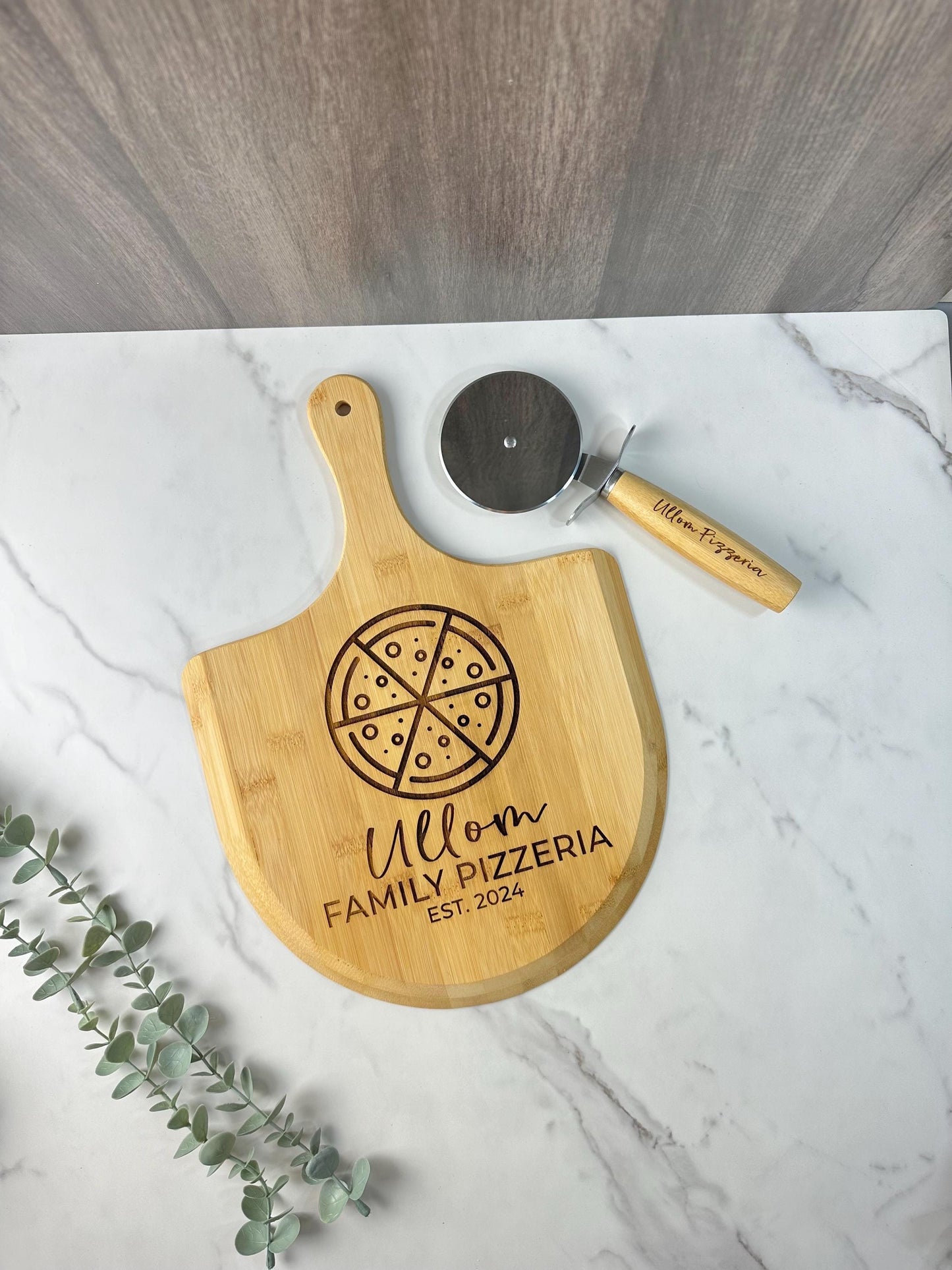 Personalized Pizza Peel and Pizza Cutter, Pizza Father's Day Gift, Custom Pizza Paddle, Engraved Pizza Server, Dad Personalized Pizza Boards