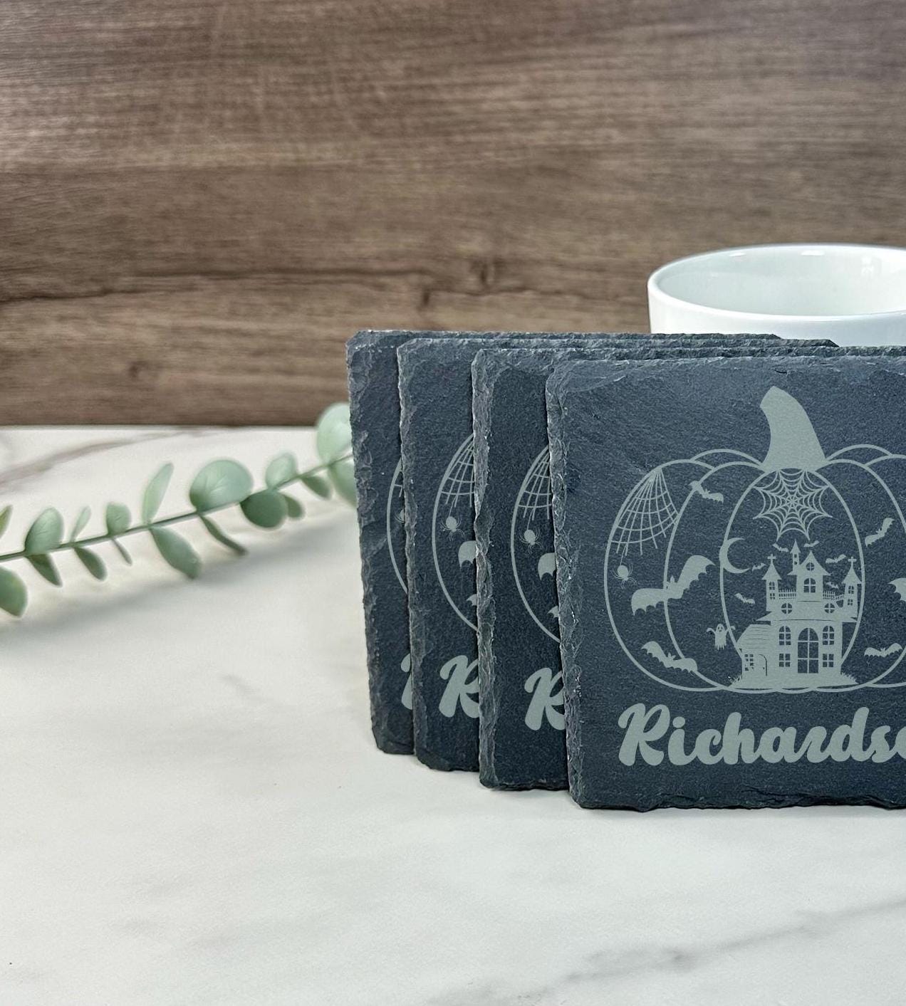 Halloween Home Decor Coasters Personalized, Spooky Halloween Mug Coaster, Custom Spooky Coaster, Handmade Personalized Spooky Halloween Gift