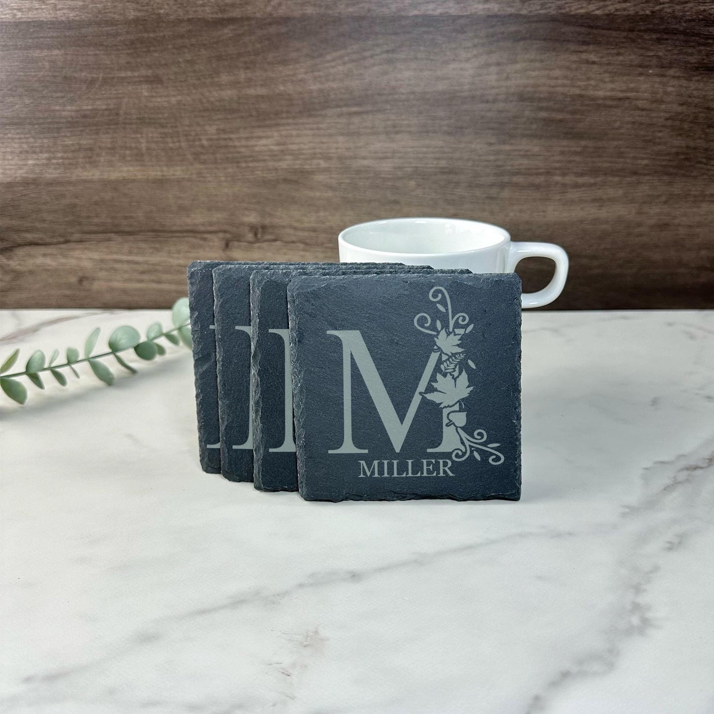 Custom Fall Monogram Coaster Slate