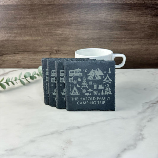 Personalized Camping Coaster - Slate