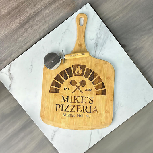 Personalized Pizza Board and Pizza Cutter, Pizza Father's Day Gift, Custom Pizza Paddle, Engraved Pizza Server, Dad Personalized Pizza Stone