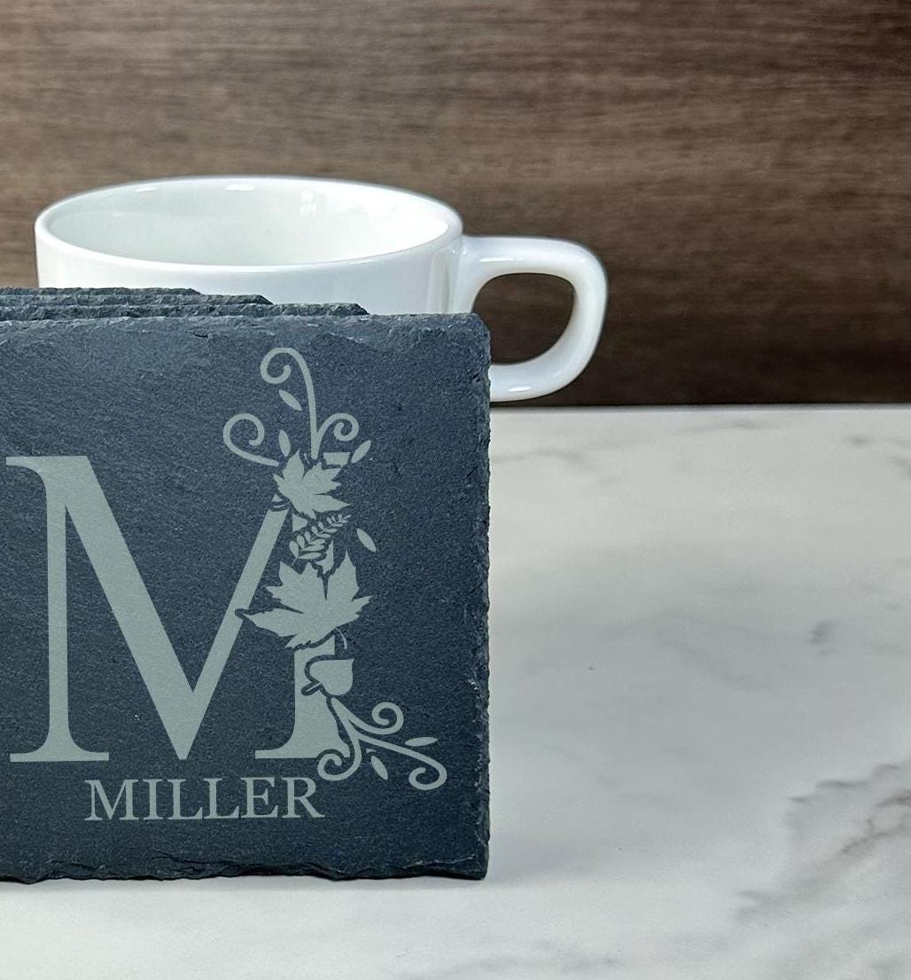 Custom Fall Monogram Coaster Slate