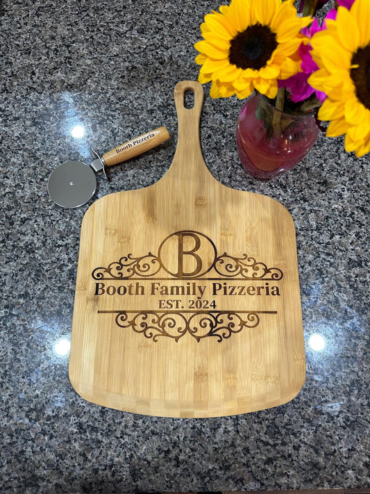 Personalized Pizza Board and Pizza Cutter, Pizza Peel Father's Day Gift, Custom Pizza Paddle, Engraved Pizza Server, Dad Personalized Pizza