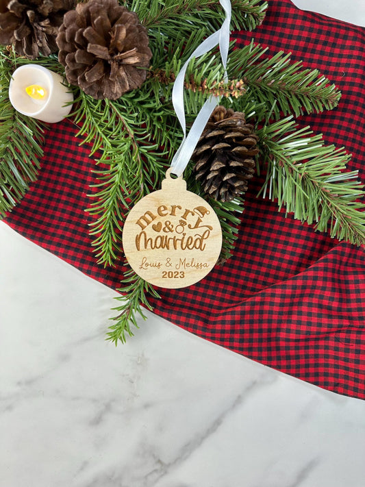 Merry and Married Christmas Ornament